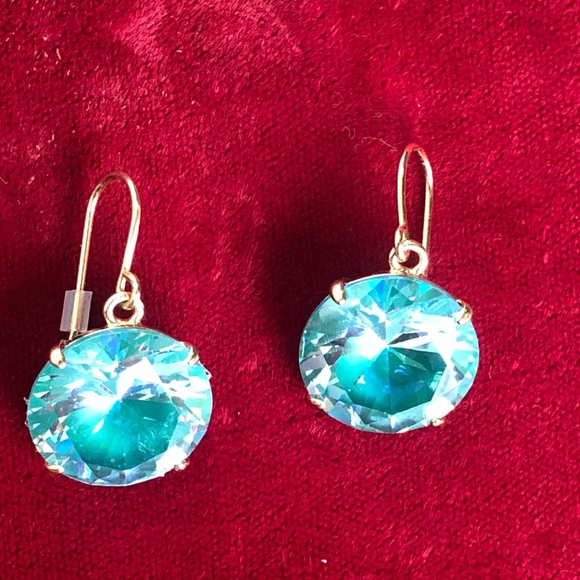kate spade Jewelry - Kate Spade Teal Crystal With Gold Plate Drop Earrings